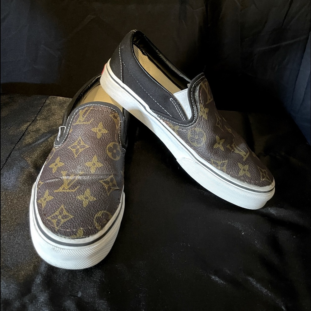 Custom Reworked vans w/ LV monogram print . Size 6.5 women